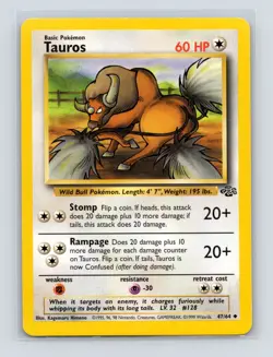 Pokemon TCG Tauros 47/64 Jungle Unlimited LP - Image 1