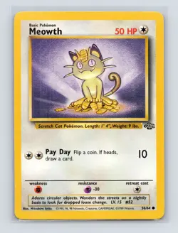 Pokemon TCG Meowth 56/64 Jungle Unlimited LP - Image 1