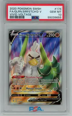 Galarian Sirfetch'D V 2020 Pokemon SWSH Full Art Vivid Voltage 174 PSA 10 GEM MT - Image 1