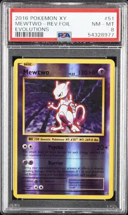 2016 POKEMON XY EVOLUTIONS #51 MEWTWO-REVERSE FOIL PSA 8 - Image 1