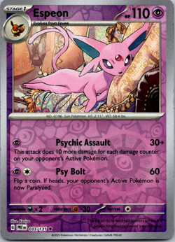 Espeon 033/131 - Prismatic Evolutions - Reverse Holo Pokemon Card Near Mint NM - Image 1