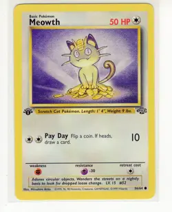 1x Meowth 1st Edition Jungle 56/64 Pokemon Card (Ref:DW) - Image 1