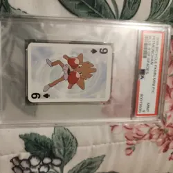 1999 BICYCLE POKEMON MINI PLAYING CARDS BLUE DECK 9 OF SPADES HITMONCHAN PSA 10 - Image 1