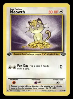 1999 Pokemon MEOWTH 1st Edition Jungle 56/64 LP - Image 1