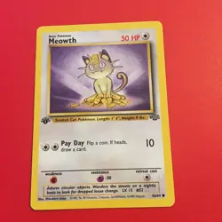 1st Edition Meowth 56/64 Common 1999 WOTC Jungle Pokemon Card - Image 1