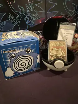Pokemon Burger King Poliwhirl Trading Card 23K Gold Plated with Blue Box Opened - Image 1