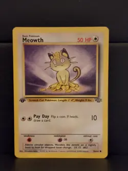 1st Edition Jungle Meowth 56/64 WOTC 1999 Non Holo Pokemon Card NM - Image 1