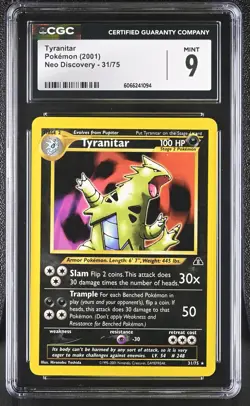 CGC 9 MINT Tyranitar 2001 Neo Discovery 31/75 Pokemon Card - Image 1