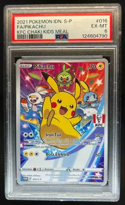 2021 Pokemon IDN S-P Pikachu Full Art KFC Chaki Kids Meal Promo #016 PSA 6 EX-MT - Image 1