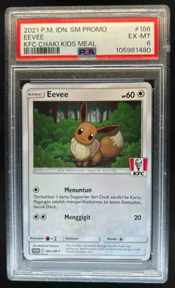 2021 Pokemon IDN SM Promo Eevee KFC Chaki Kids Meal #186 PSA 6 EX-MT - Image 1