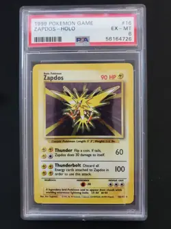 1999 POKEMON BASE SET UNLIMITED #16 ZAPDOS-HOLO PSA 6 - Image 1