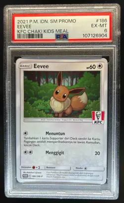 2021 Pokemon IDN SM Promo Eevee KFC Chaki Kids Meal #186 PSA 6 EX-MT - Image 1