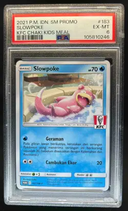 2021 Pokemon IDN SM Promo Slowpoke KFC Chaki Kids Meal #183 PSA 6 EX-MT - Image 1