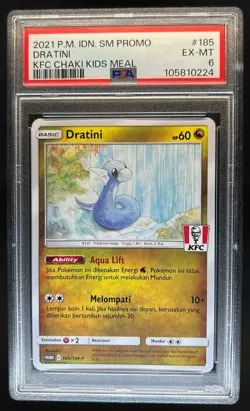 2021 Pokemon IDN SM Promo Dratini KFC Chaki Kids Meal #185 PSA 6 EX-MT - Image 1