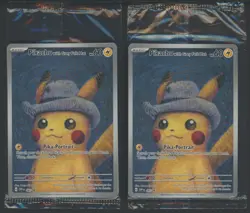 Lot of 2 Pokemon Pikachu Grey Felt Hat #085 Van Gogh Sealed Promo Card TCG PTCG - Image 1