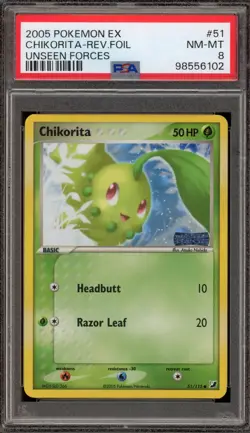 Pokemon Chikorita EX Unseen Forces Reverse Holo #51 PSA 8 - Image 1