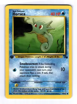 1st Edition Horsea - NM/LP - Vintage WotC 49/62 Fossil Set Pokemon Card 1999 - Image 1