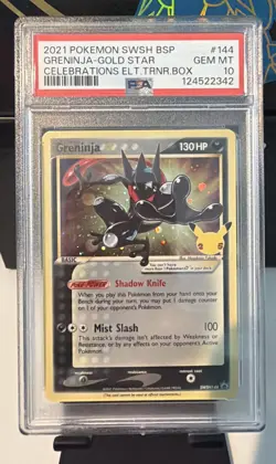 2021 POKEMON SWSH BLACK STAR PROMO #144 GRENINJA-GOLD STAR PSA 10 - Image 1
