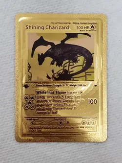 Shining Charizard 107/105 Gold Foil Pokemon Card First Edition Fan Art Card - Image 1