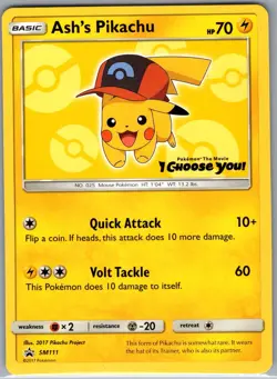 Ash's Pikachu SM111 Non Holo SM Promos - Pokemon Card - NM - Image 1