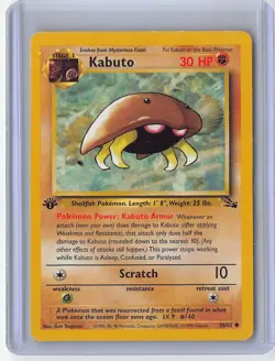 1st Edition Kabuto 50/62 Fossil Pokemon Trading Card Game Heavily Played DMG - Image 1