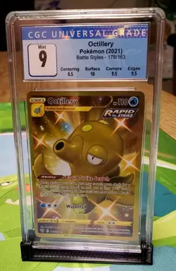 CGC Mint 9 Octillery Pokemon Secret Rare Gold Full Art Battle Styles 178/163 - Image 2