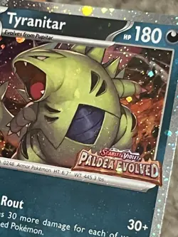 BELLY SWIRL 🌀💫 Tyranitar 135/193 Pokemon Paldea Evolved Stamped Promo Card - Image 1