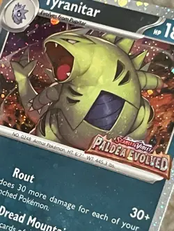 BELLY SWIRL 🌀💫 Tyranitar 135/193 Pokemon Paldea Evolved Stamped Promo Card - Image 2