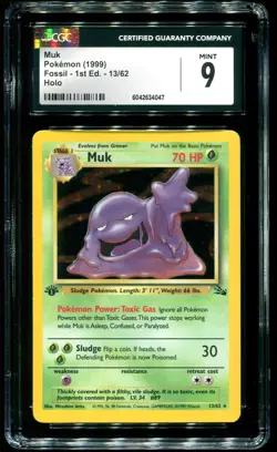 CGC 9 Muk 1st Edition Holo Rare Fossil 1999 Pokemon Card #13 - Image 1