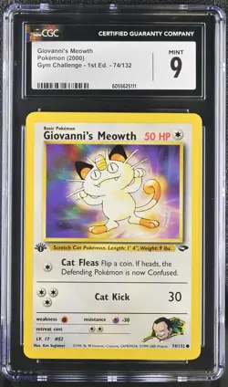 CGC 9 MINT Giovanni's Meowth Gym Challenge 1st Edition 74/132 Pokemon Card - Image 1