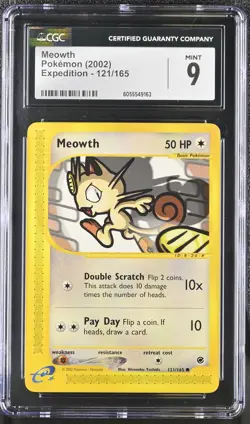 CGC 9 MINT Meowth 2002 Expedition 121/165 Pokemon Card - Image 1