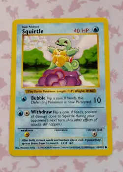 Squirtle Shadowless 63/102 Base Set Pokemon 1999 NM - Image 1