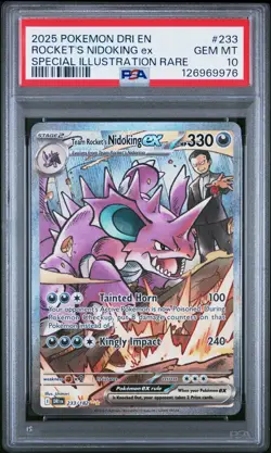 2025 POKEMON DRI EN-DESTINED RIVALS #233 TEAM ROCKET'S NIDOKING EX PSA 10 - Image 1