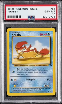 1999 POKEMON FOSSIL #51 KRABBY PSA 10 - Image 1