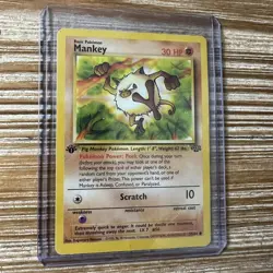 Mankey 55/64 Pokemon Card Unlimited Jungle 1st Edition HP - Image 1