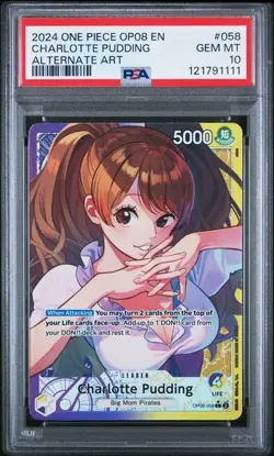 One Piece TCG Charlotte Pudding OP08-058 Leader Alternative Card PSA 10 - Image 1