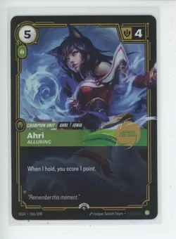 AHRI ALLURING RIFTBOUND LEAGUE OF LEGENDS LAUNCH EXCLUSIVE PROMOTIONAL CARD - Image 1