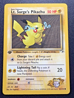 1st Edition Lt. Surge's Pikachu 81/132 Gym Heroes Pokemon Card Rare LP - Image 1