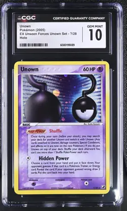 CGC 10 GEM MINT Unown 2005 EX Unseen Forces Unown Set U/28 Holo Pokemon Card - Image 1