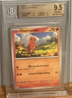 2023 Scarlet and Violet 151 004/165 Charmander Pokemon Card Graded Beckett 9.5 - Image 1