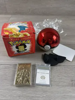 23K Gold Plated #06 Charizard Card 1999 Burger King Pokemon Ball Complete - Image 1