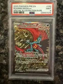 Roaring Moon ex PSA 9 MINT 2025 Pokemon PRE #162 Special Illustration Rare - Image 1