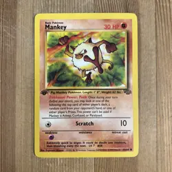 Mankey 1st Edition 55/64 Jungle Common Pokemon Vintage Card WOTC LP 1999 - Image 1