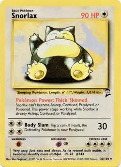 Snorlax Rare Base Set 2 030/130 MP Vtg Pokemon Card - Image 1