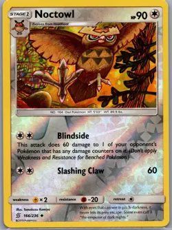 Noctowl 166/236 Reverse Holo SM - Unified Minds - Pokemon Card - NM - Image 1
