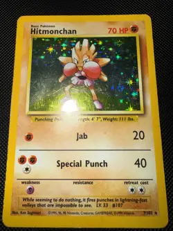 Pokemon TCG Hitmonchan Unlimited Rare Holo Card Base Set 007/102 HP - Image 1
