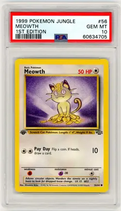 1999 Pokemon Jungle #56 Meowth 1st Edition PSA 10 - Image 1