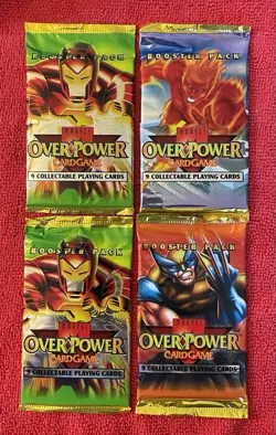 1995 Lot Of 4 Packs of Marvel Overpower Card Game Booster Packs - Factory Sealed - Image 1