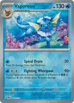 Vaporeon 022/131 Poke Ball Holo Prismatic Evolutions PRE Pokemon Card NM - Image 1