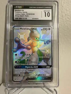 CGC Gem Mint 10 Mewtwo GX SV59/SV94 Hidden Fates Shiny Vault Holo Pokemon Card - Image 1